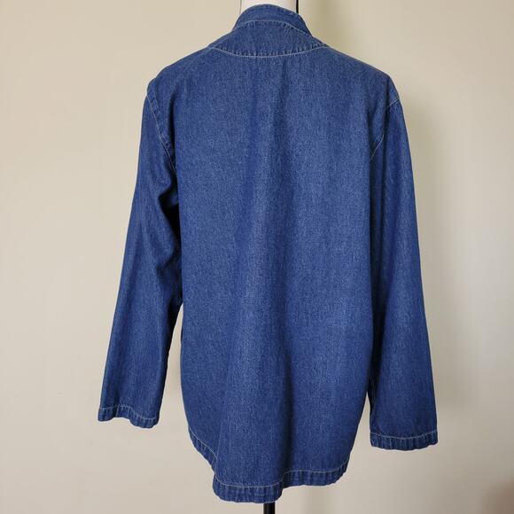 Vintage Chico's Design Size 2 (L 12-14) Denim Jacket Long Sleeve Collar Buttons - Picture 6 of 14